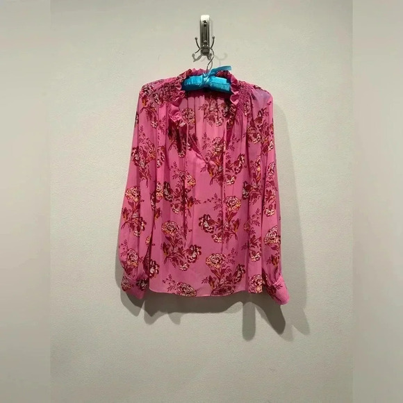 J CREW Drapey tie-neck ruffle top in marigold bouquets / Size Medium / - Picture 4 of 11